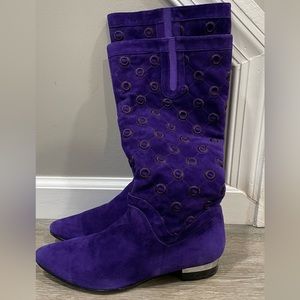 Purple suede flat boots